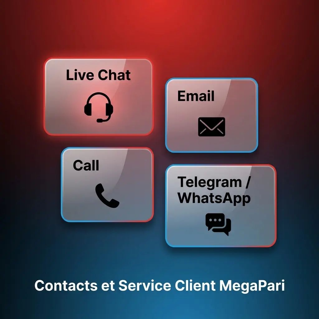Équipe support MegaPari disponible 24h/24 via chat, email, Telegram et FAQ pour joueurs belges
