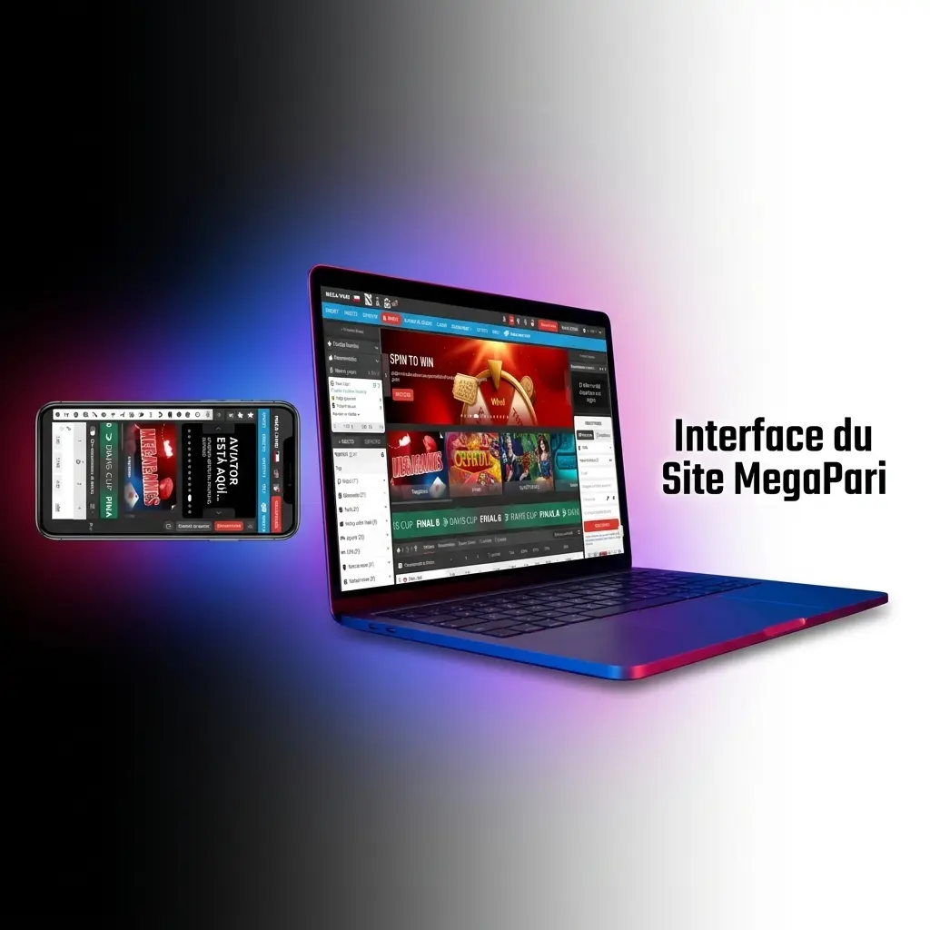 Interface MegaPari pour joueurs belges avec barre de navigation sports, casino, promotions et options de personnalisation