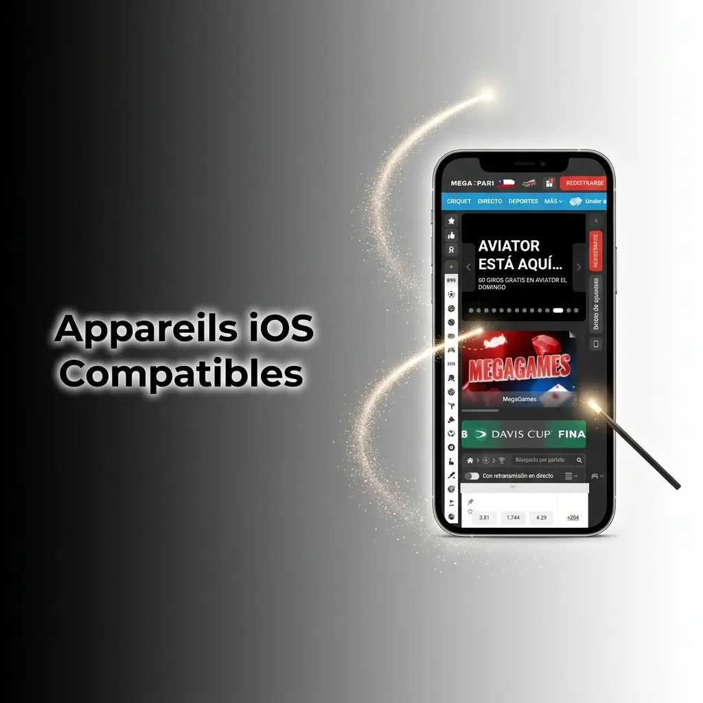 Appareils iOS compatibles avec l'application MegaPari, incluant iPhone X à 17 et iPad Air et Pro récents